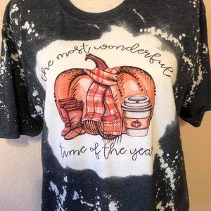 WHISKEY KISS Fall Pumpkin Bleach Dye Graphic Tee